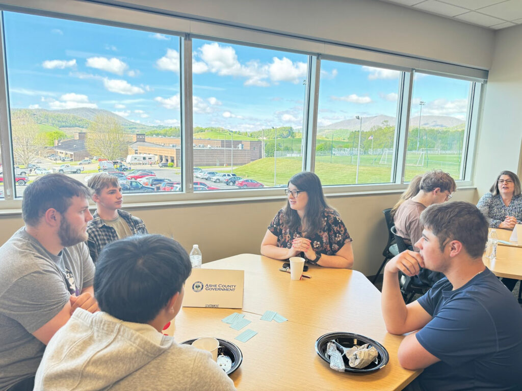 Students engage with local professionals during a Workforce Connection Breakfast in Ashe County