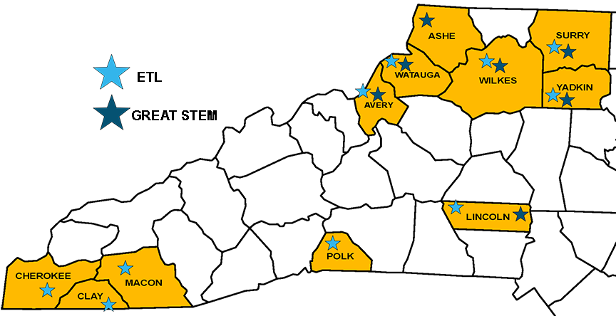 NC county map for ETL and GREAT STEM